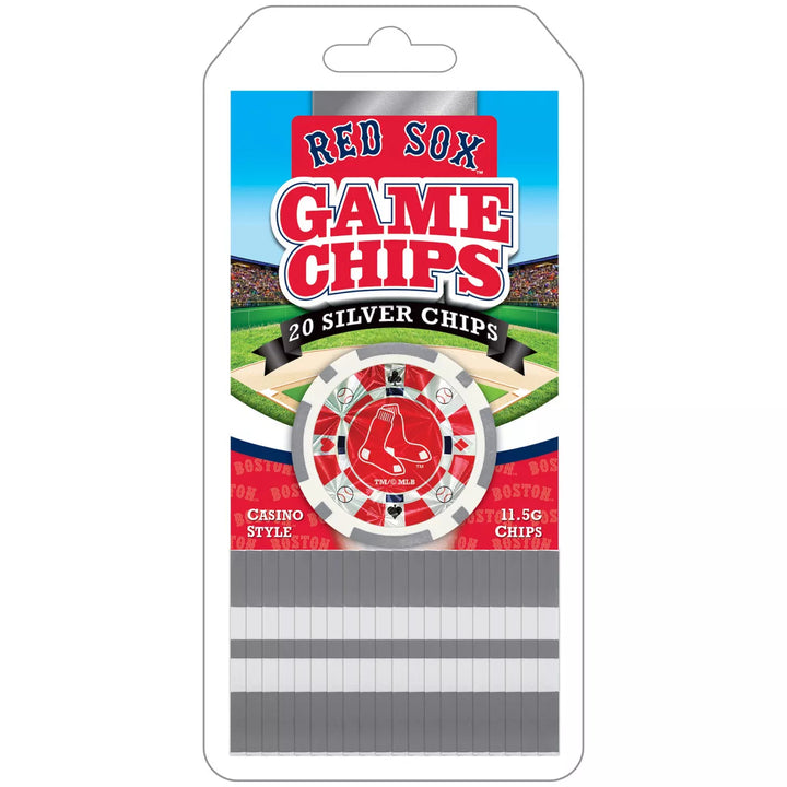 Masterpieces Casino Style 20 Piece 11.5 Gram Poker Chip Set MLB Boston Red Sox Silver Edition.