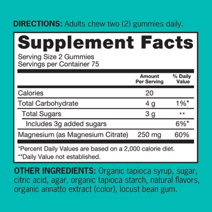 Qunol Extra Strength Magnesium Citrate High Absorption Gummies, 250 Mg 150 Ct.