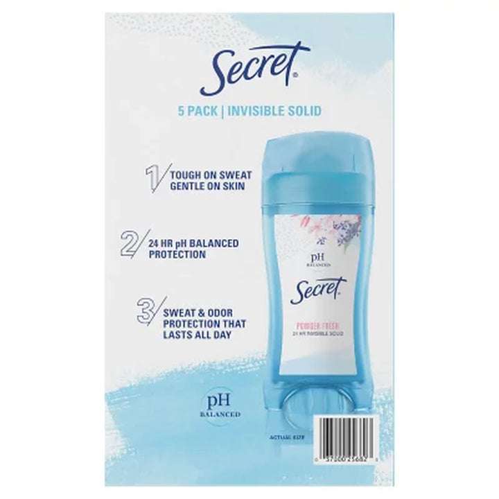 Secret Invisible Solid Antiperspirant and Deodorant, Powder Fresh, 2.1 Oz., 5 Pk.