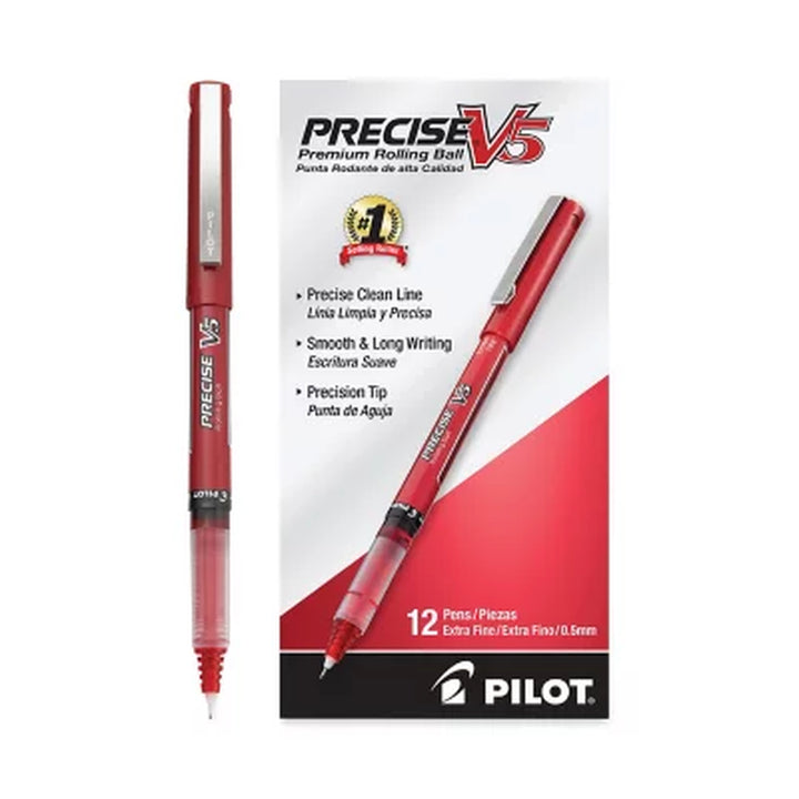 Pilot Precise V5 Roller Ball Precision Point Stick Pens, Extra-Fine, Red, 12 Ct.