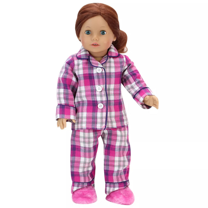 Sophia’S Flannel Pajama & Slippers Set for 18'' Dolls, Pink