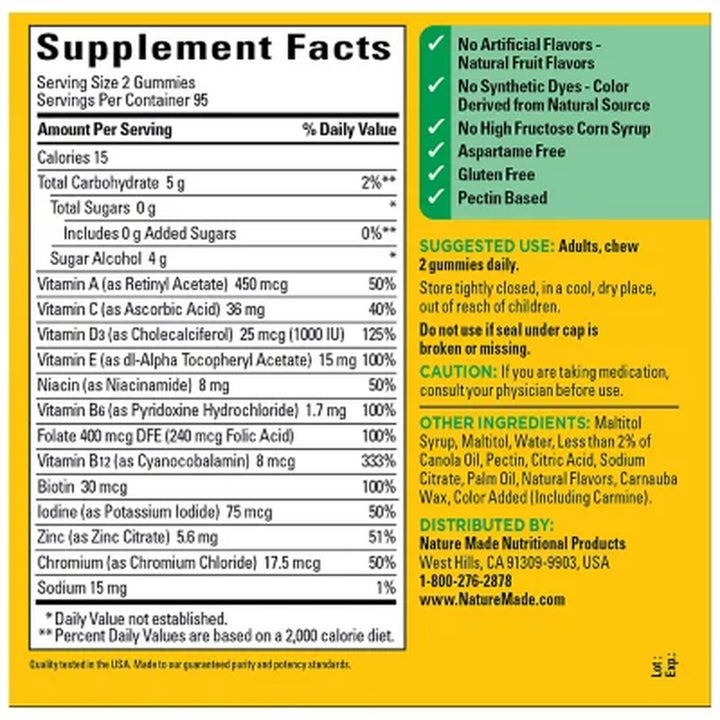 Nature Made Zero Sugar Multivitamin Gummies, 190 Ct.