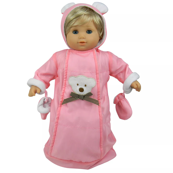 Sophia’S Polar Bear Bunting Snowsuit Sack for 15" Dolls, Pink