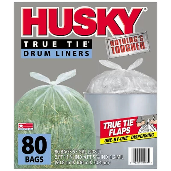 Husky 55-Gallon Clear Flap Tie Drum Liner Trash Bags (80 Ct.)