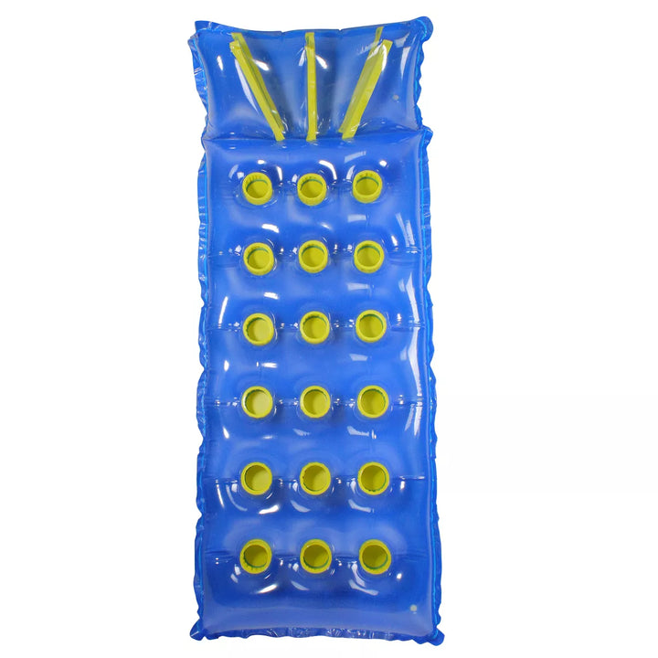 Swim Central 76" Blue and Yellow Inflatable 18-Pocket French Style Swimming Pool Air Mattress