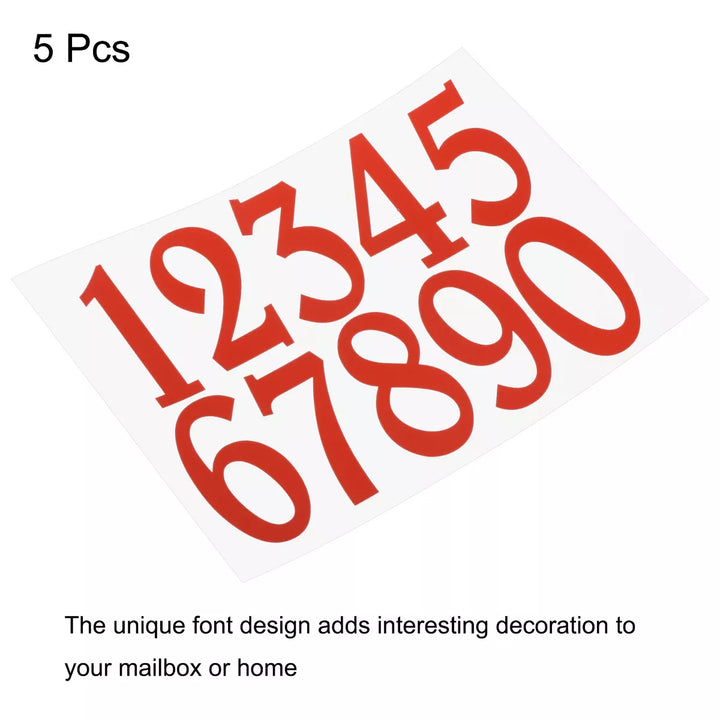 Unique Bargains Reflective Mailbox Numbers 0 - 9 Adhesive Door Sticker Red 5 Set