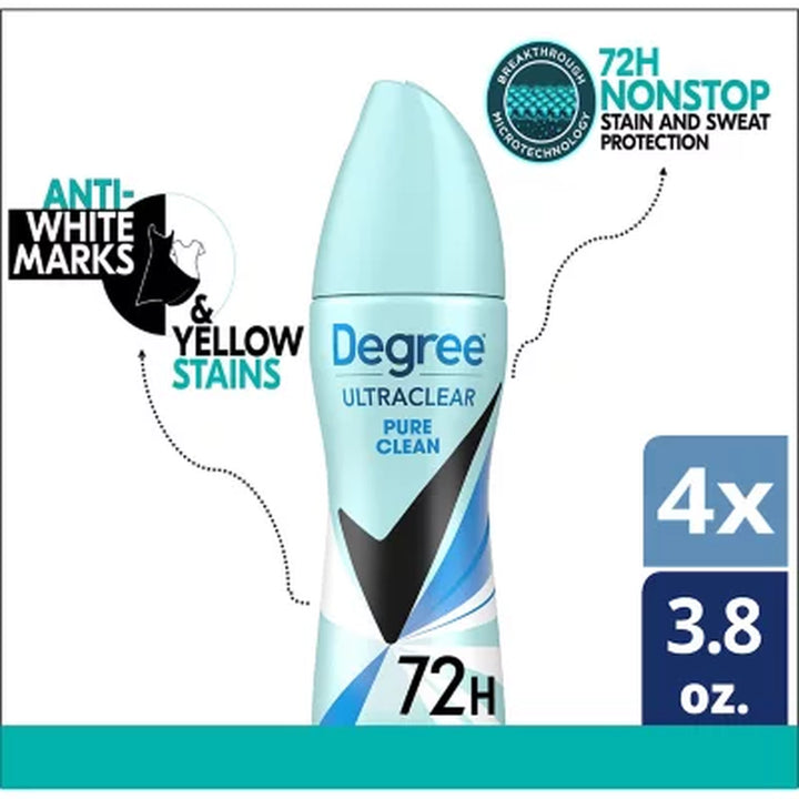 Degree for Women Black & White Dry Spray Antiperspirant & Deodorant, Pure Clean, 3.8 Oz., 4 Pk.