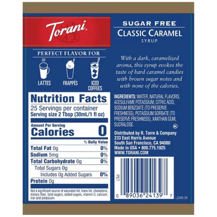 Torani Sugar-Free Classic Caramel Syrup 25.4 Fl. Oz.